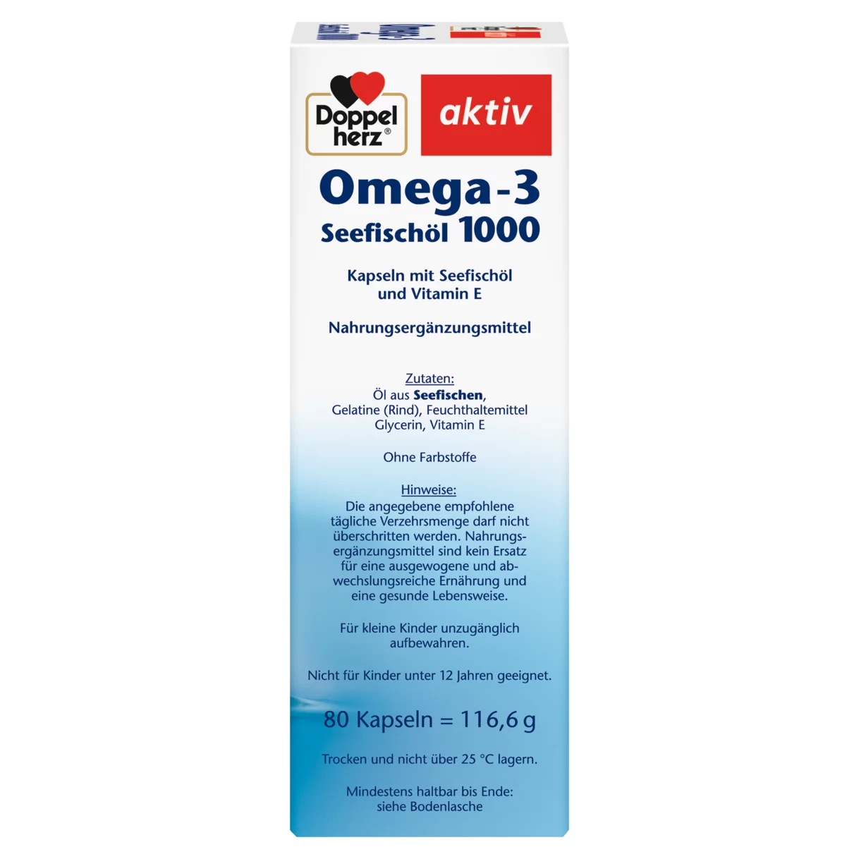 Abbildung der Produktverpackung Doppelherz aktiv Omega-3 Seefischöl 1000 Seitenansicht rechts